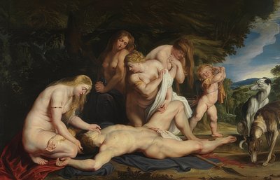 De dood van Adonis (Venus rouwt om Adonis). Circa 1614 door Peter Paul Rubens