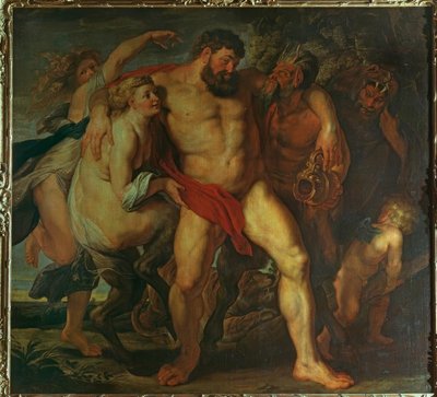 De dronken Hercules, geleid door een nimf en een satyr door Peter Paul Rubens