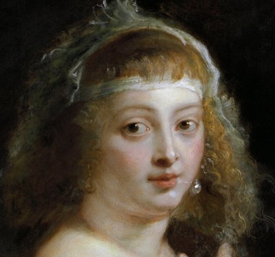 Detail van Helene Fourment in een bontjas door Peter Paul Rubens