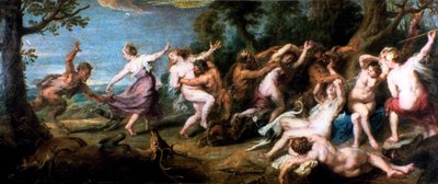 Diana en haar nimfen verrast door de faunen, 1638-1640 door Peter Paul Rubens