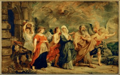 De vlucht van Lot en zijn familie uit Sodom door Peter Paul Rubens