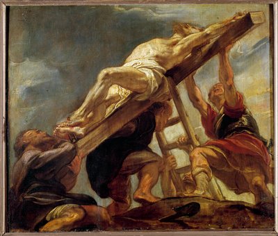 Verheffing van het kruis (schets voor een compartiment van het plafond van de Jezuïetenkerk in Antwerpen) door Peter Paul Rubens