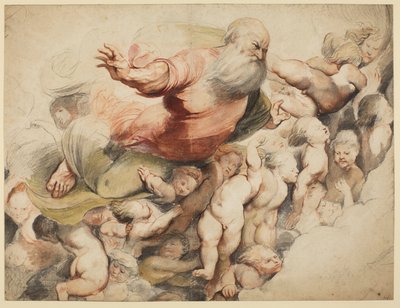 God de Vader ondersteund door engelen, naar Pordenone door Peter Paul Rubens