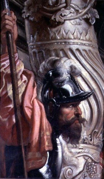 Helmbewaarder, fragment van De Gonzaga Familie in aanbidding van de Drie-eenheid (detail) door Peter Paul Rubens