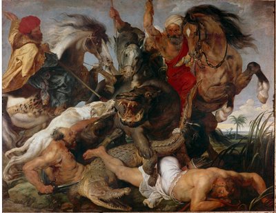 Nijlpaard- en krokodillenjacht. Schilderij door Pierre Paul Rubens (1577-1640) door Peter Paul Rubens