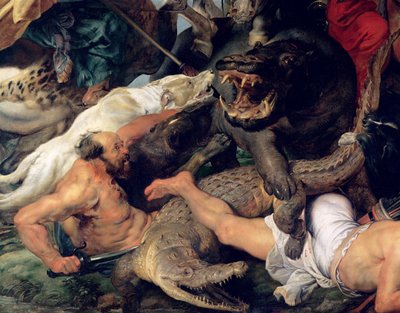 Nijlpaard- en krokodillenjacht, ca. 1615-16 (detail) door Peter Paul Rubens
