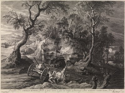 Landschap met een vastgelopen wagen door Peter Paul Rubens
