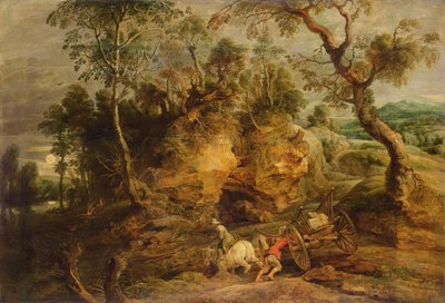Landschap met steenvervoerders, c.1620 door Peter Paul Rubens