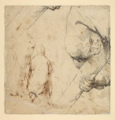 Man die een schacht van het kruis vasthoudt door Peter Paul Rubens