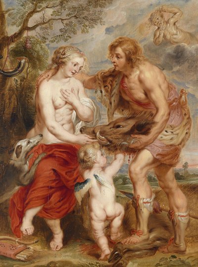 Meleager biedt het hoofd van het Calydonische everzwijn aan Atalanta aan door Peter Paul Rubens