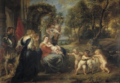 Rust tijdens de vlucht naar Egypte, met heiligen door Peter Paul Rubens