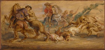 Studie voor De Berenjacht voor het Alcázar, Madrid, ca. 1639 door Peter Paul Rubens