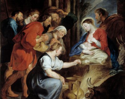 De Aanbidding van de Herders (detail). Schilderij door Pierre Paul Rubens (1577-1640) 17e eeuw. Rouen, Musée des Beaux-Arts door Peter Paul Rubens
