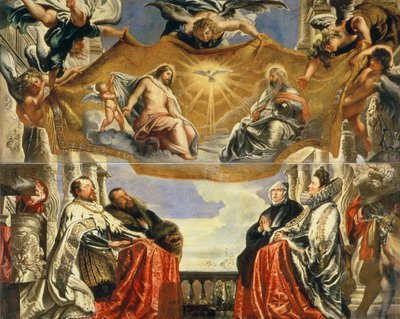 De familie Gonzaga in aanbidding van de Heilige Drie-eenheid door Peter Paul Rubens