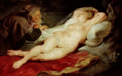 De kluizenaar en de slapende Angelica door Peter Paul Rubens