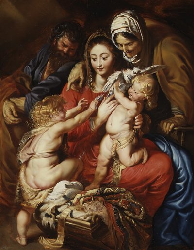 De Heilige Familie met Sint-Elizabeth, Sint-Jan en een Duif door Peter Paul Rubens