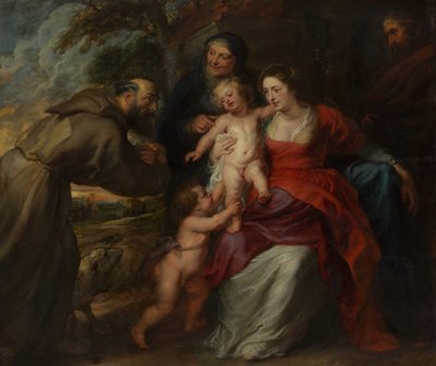 De Heilige Familie met Heiligen Franciscus en Anna en de Heilige Johannes de Doper als Kind, 1630s door Peter Paul Rubens