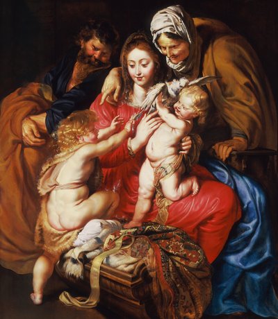 De Heilige Familie met St. Elisabeth, St. Johannes en een duif door Peter Paul Rubens