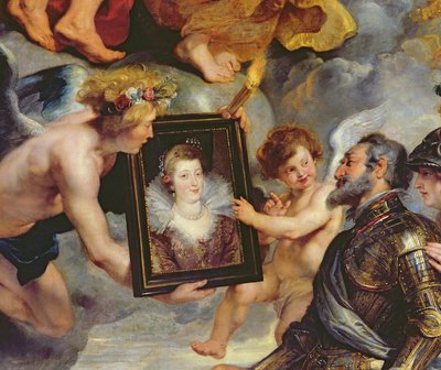 De Medici-cyclus: Henri IV (1553-1610) ontvangt het portret van Marie de Medici (1573-1642) 1621-25 (detail) door Peter Paul Rubens