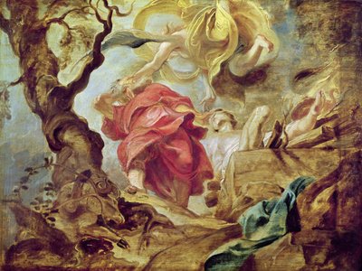 Het offer van Isaac, schets voor een deel van het plafond in de Jezuïetenkerk, Antwerpen, 1620-21 door Peter Paul Rubens