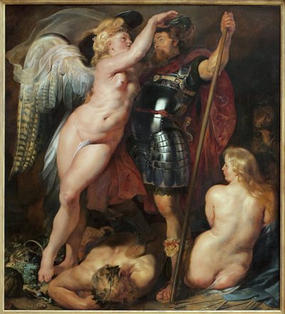 De kroning van de helden. Schilderij door Peter (Pieter) Paul Rubens (1577-1640), olieverf op doek, circa 1622. Vlaamse kunst 17e eeuw. München, Alte Pinakothek (Duitsland). door Peter Paul Rubens