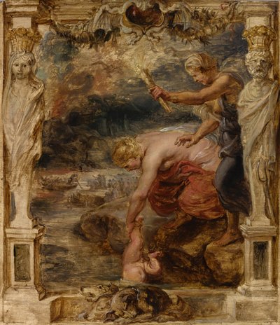 Thetis dompelt de baby Achilles in de rivier Styx, ca. 1635 door Peter Paul Rubens