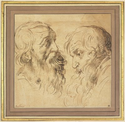 Twee bebaarde hoofden in profiel naar rechts en links door Peter Paul Rubens