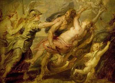 De ontvoering van Proserpina rond 1636, door Pierre Paul Rubens (1577-1640), Proserpina, Romeinse godin van de seizoenen, ontvoerd door Pluto, god van de onderwereld, om haar zijn vrouw te maken; Minerva, Venus en Diana proberen te door Peter Paul Rubens