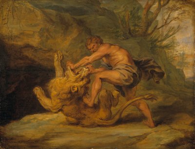 Simson en de leeuw door Peter Paul studio of Rubens