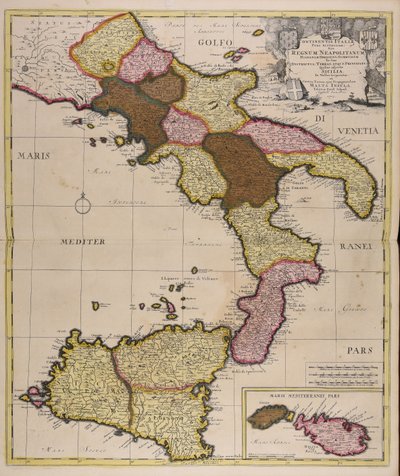Continentis Italiae pars australior sive regnum Neapolitanum Hispaniae obediens subdivisum in suos districtus terras atque principatus quibus adjectae Sicilia in valles tripartita et contra Turcas ejus propugnaculum Malta insula door Peter Schenk the Elder