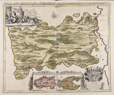 Insula Samos Polycratis reg. et Pythagorae phil. patria ferax gregum terraeq. fictilis, prout hodié sub Turcarum dominio incolitur, ex descriptione potissimum Iosephi Georgirene, Samiorum archiepiscopi, Londini ab eodem editá ... / fec. et exc. Petr. Schen door Peter Schenk the Elder