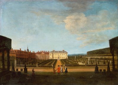 Een Uitzicht op de Tuin en Hoofdparterre van Winchendon House door Peter Tillemans