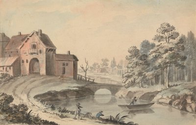 Figuren in een landschap bij een rivier door Peter Tillemans
