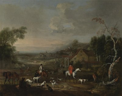 De Eerwaarde Jemmet Browne bij een ontmoeting van vossenjachten, c.1730 door Peter Tillemans
