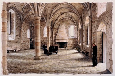 Kamer van novicen, Battle Abbey, East Sussex, in de 12e eeuw, ca. 1980-2008 door Peter Urmston