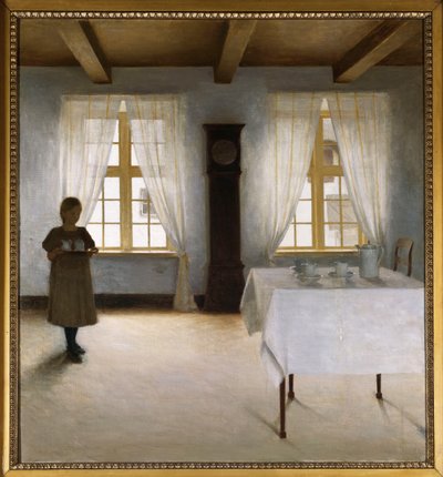 Een Interieur met een Jong Meisje dat Thee Serveert door Peter Vilhelm Ilsted