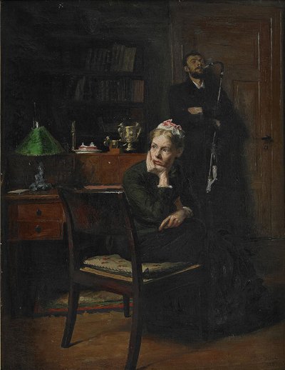 Gezinsscène in een interieur, 1885 door Peter Vilhelm Ilsted