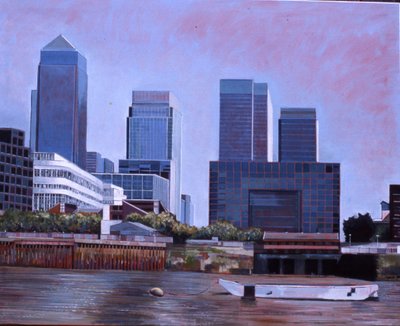 Verlaten binnenvaartschip, 2007 (olieverf op doek) door Peter Wilson