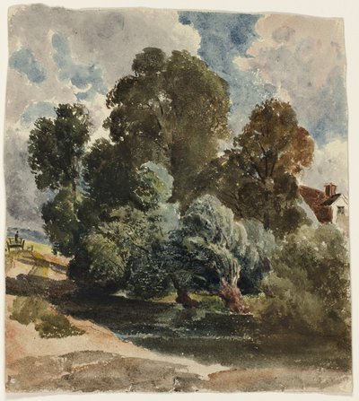 Boomgaard (recto), Schets van Aderley Kerk (verso) door Peter de Wint