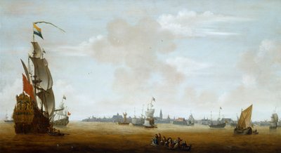 Gezicht op Amsterdam vanaf de zee door Peter van den Velde