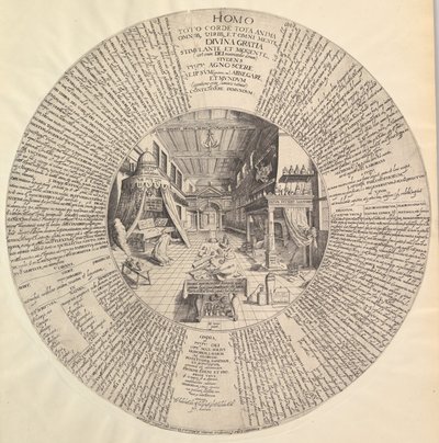 Het laboratorium van de alchemist uit Heinrich Khunrath, Amphiteatrum sapientiae aeternae door Peter van der Doort