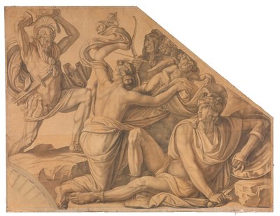 Aphrodite schützt Paris gegen Menelaos door Peter von Cornelius