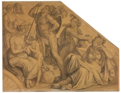 Aphrodite und Ares von Diomedes verwundet. Karton zu den Deckenbildern der Münchner Glyptothek door Peter von Cornelius