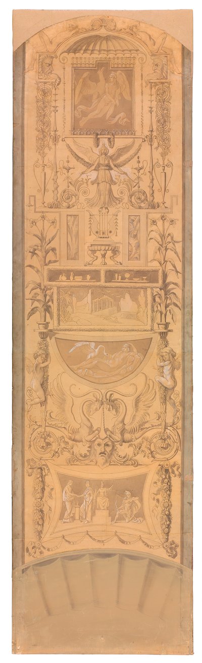 Arabeske mit Darstellungen des Ganymed, der Leda und der Verwundung Achills door Peter von Cornelius