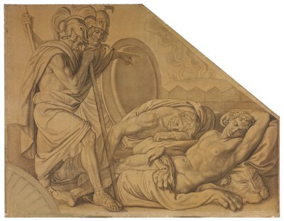Nestor und Agamemnon wecken Diomedes. Karton zu den Deckenbildern der Münchner Glyptothek door Peter von Cornelius