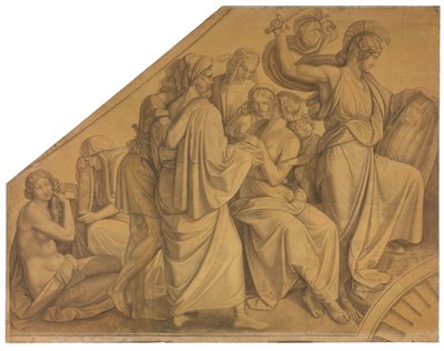 Odysseus entdeckt Achill unter den Töchtern des Lykomedes. Karton zu den Deckenbildern der Münchner Glyptothek door Peter von Cornelius
