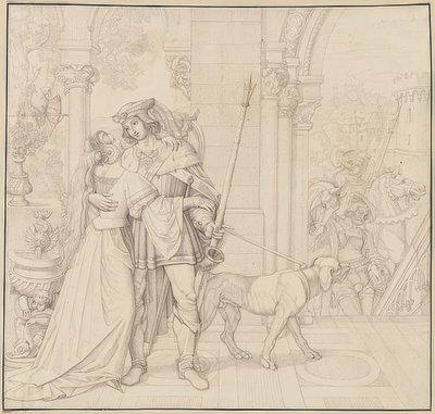 Zeven tekeningen voor de Nibelungen: 4. Siegfried gereed voor de jacht. 1812-17 door Peter von Cornelius