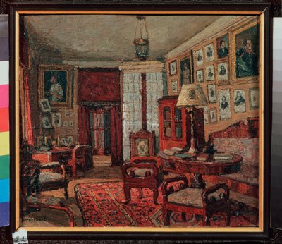 De leeszaal in het huis van E. Boratynsky (Evgueni Baratynski) (1800-1844) door Petr Ivanovic Petrovichev