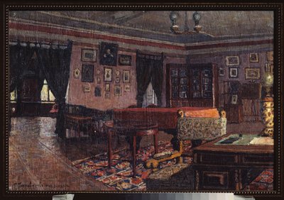De salon in het huis van Peter Iljitsj Tsjaikovski. door Petr Ivanovic Petrovichev