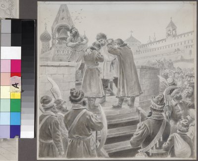 Illustratie bij het gedicht Het lied van de koopman Kalashnikov door M. Lermontov door Petr Korovin
